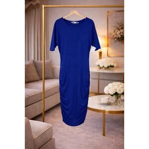 Athleta Solstice Blue Ruched Dress Small NWT Stretch Casual Travel Travel Office